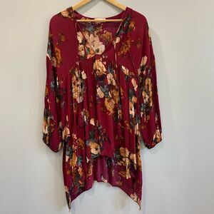 Altar’d State Long Sleeves Lace Up Floral Print Boho Blouse